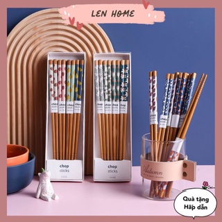 Đũa tre gỗ hoạ tiết phong cách Nhật Bản gia đình vintage xinh xắn đồ dùng nhà bếp decor trang trí bàn ăn bát đĩa lenhome