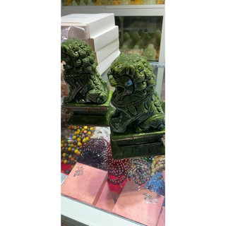 cặp kỳ lân tử đá kiểm định serpetine xanh ngọc 20 cm [ siêu đẹp ]