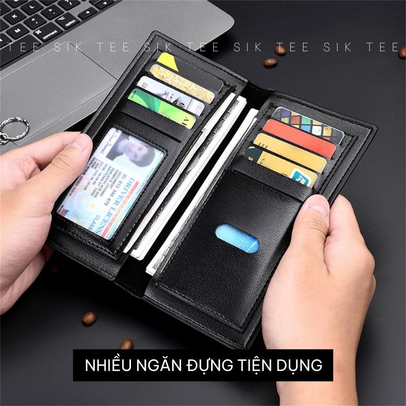 Ví đựng tiền TEE SIK ví nam nữ đựng thẻ giấy tờ sọc caro cầm tay unisex da PU bền bỉ siêu mỏng nhẹ V03