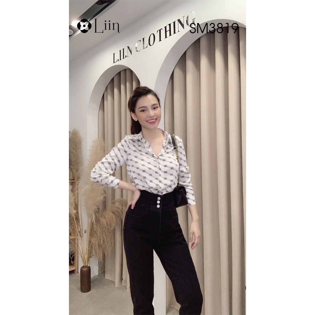 Áo sơ mi họa tiết BB chất vải Lụa lụa Trắng phong cách năng động, cá tính Liin Clothing SM3819 | BigBuy360 - bigbuy360.vn
