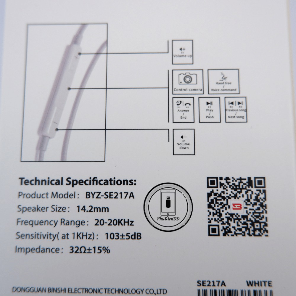 Tai Nghe Chính Hãng Có Dây BYZ SE217 A Trắng, Jack 3.5mm, Âm Thanh Đỉnh, Bass Hay, Cho Iphone,  Samsung, Oppo, Xiaomi