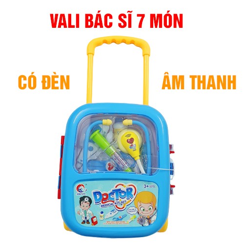 Bộ đồ chơi vali bác sĩ dạng vali kéo dụng cụ có pin, có đèn, âm thanh dành cho các bé muốn chơi trò tập làm bác sĩ