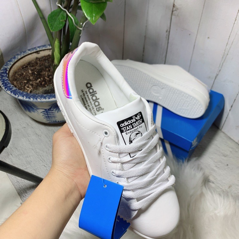 Giày Stan Smith nam nữ trắng gót bạc hologram loại đẹp chuẩn