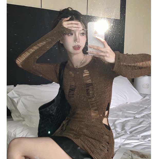 QKOOLE Áo dệt kim tay dài chống nắng phong cách cổ điển Hàn Quốc gợi cảm cho nữ