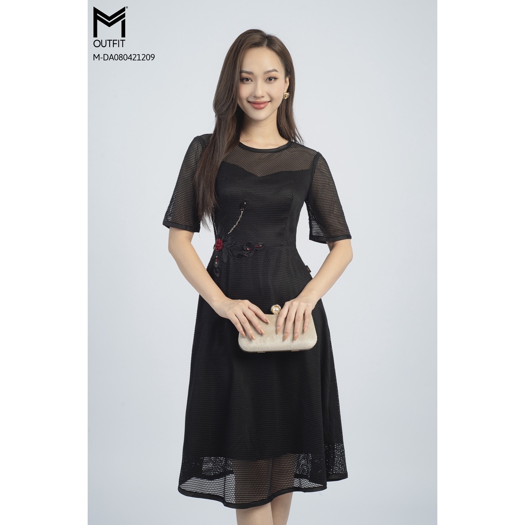 Đầm ren lưới cổ tròn, tay ngắn, MMOutfit M-DA080421209