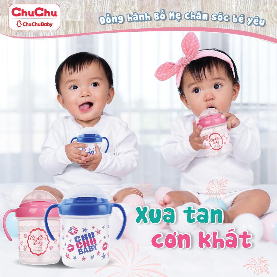 Bình uống nước có ống hút Chuchu Baby bé tập uống, chống sặc chính hãng - màu hồng [Chuchu Baby]