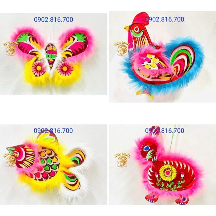 Đồ chơi lồng đèn trung thu truyền thống-Lồng đèn kiếng lông đủ màu hình GÀ CÁ THỎ BƯỚM KT 40cm