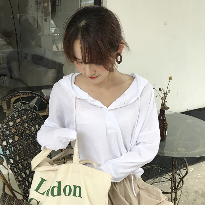 Áo Hoodies tay dài màu trơn thiết kế dáng rộng thoải mái