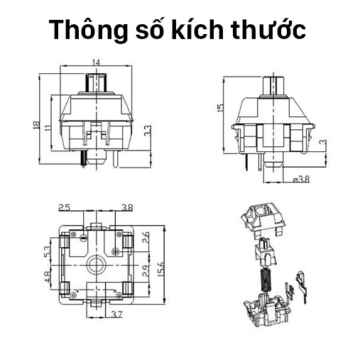 Switch Outemu Brown siêu êm, siêu mượt Switch cho bàn phím cơ - Gói 10 cái
