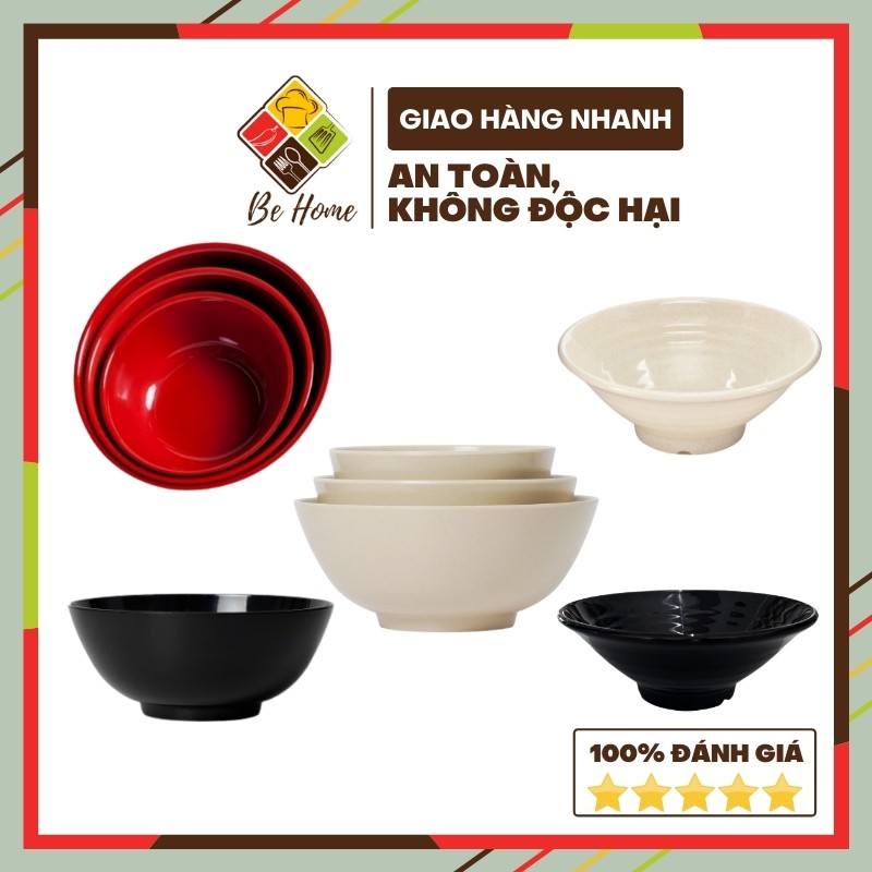 Tô Nhựa Melamine BEHOME Bát Đĩa Nhựa Bộ Bát Ăn Cơm To Melamine Tô Ăn Phở Chịu nhiệt độ Cao Hàng Cao Cấp Hàn Quốc