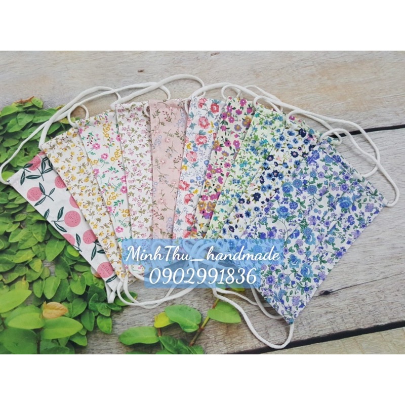 Khẩu trang vải thô họa tiết hoa nhí vintage, hình thật