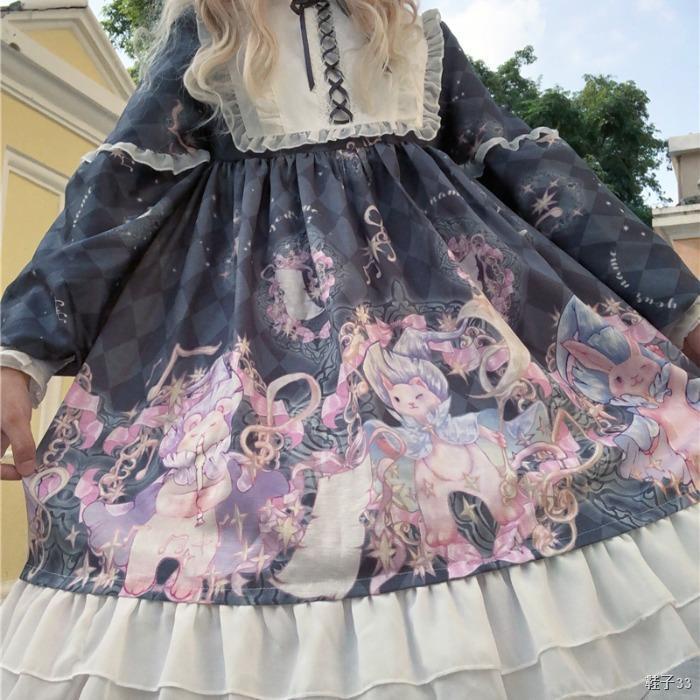 Hàn nấm mát mẻ ~ Nhà máy sản xuất chị mềm Nhật Bản chính gốc đầm mèo ma thuật Lolita cạp cao op
