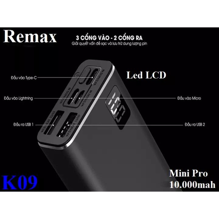 [ Giá siêu rẻ,chính hãng ] Pin sạc dự phòng Remax RPP-155 10000mAh siêu nhỏ gọn lõi Li-Polymer 3 cổng Input - Hãng phân