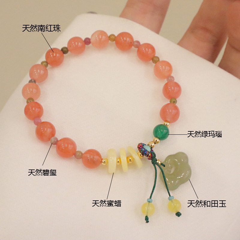 [Hàng Mới] Vòng Tay Hạt Ngọc Bích Tròn Màu Hồng Thiết Kế Niche