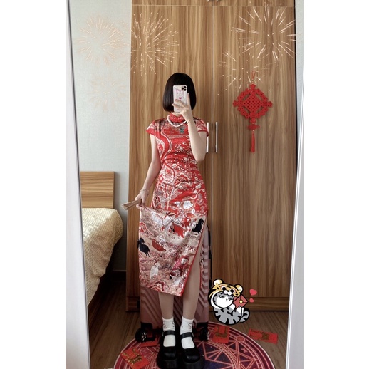sườn xám hoa văn Trung hoa
