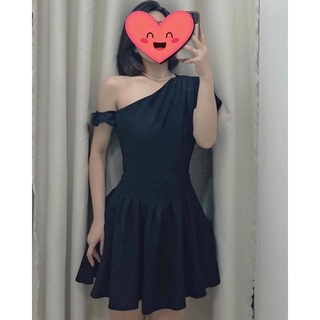 Đầm lệch vai xếp ly eo ( có bigsize )