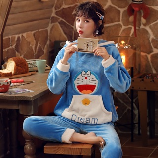 Bộ Đồ Ngủ Bông Pyjamas Tai Thỏ Doremon Doraemon