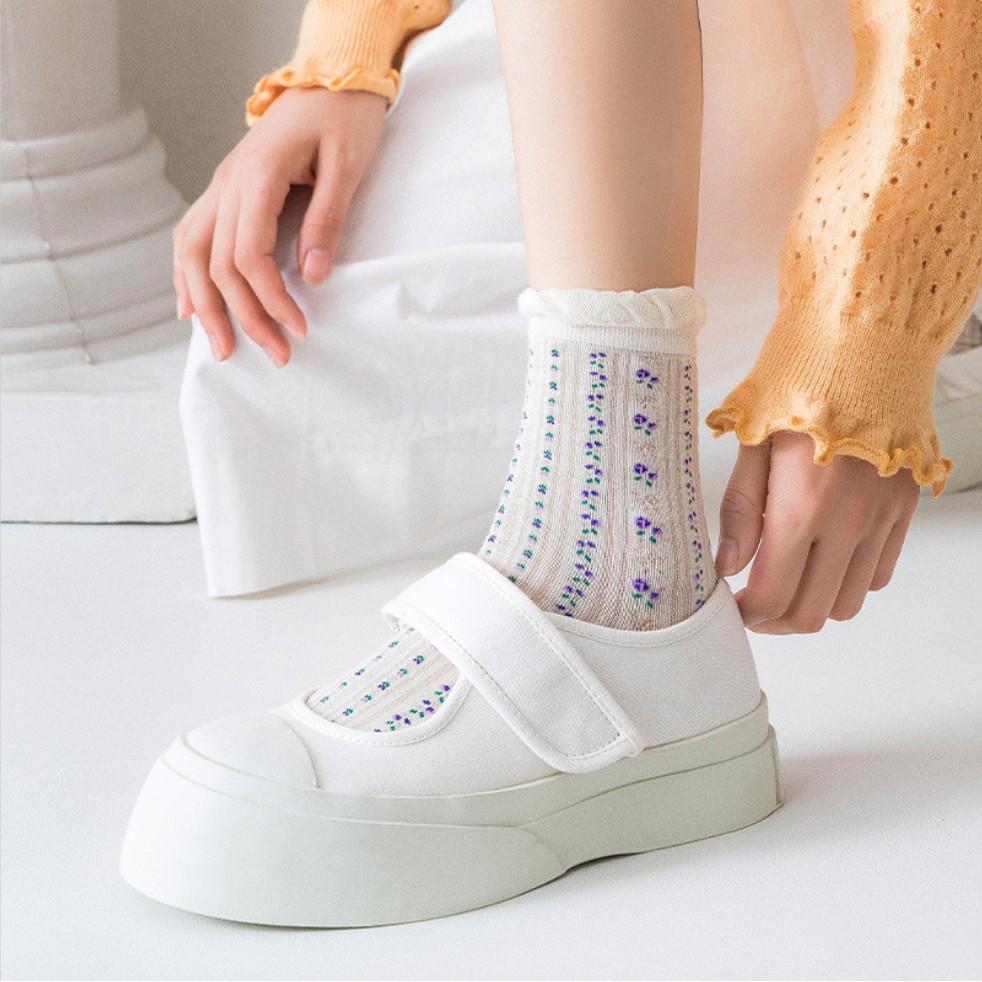 Vớ dài/ tất dài họa tiết hình hoa Mua Tất cho nữ (muatatshop)