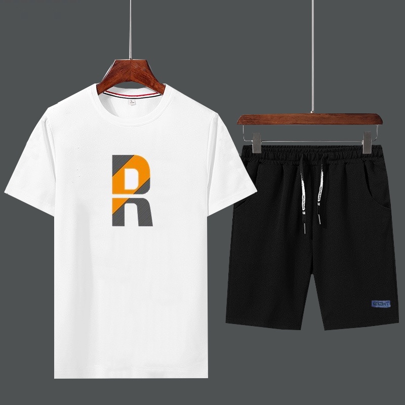 Set Bộ 2 Món Quần Shorts + Áo Thun Nam Chất Vải Thun CB2_MAT169TH_MSH002THDEF6 (Chữ R + Trơn Logo Xanh)