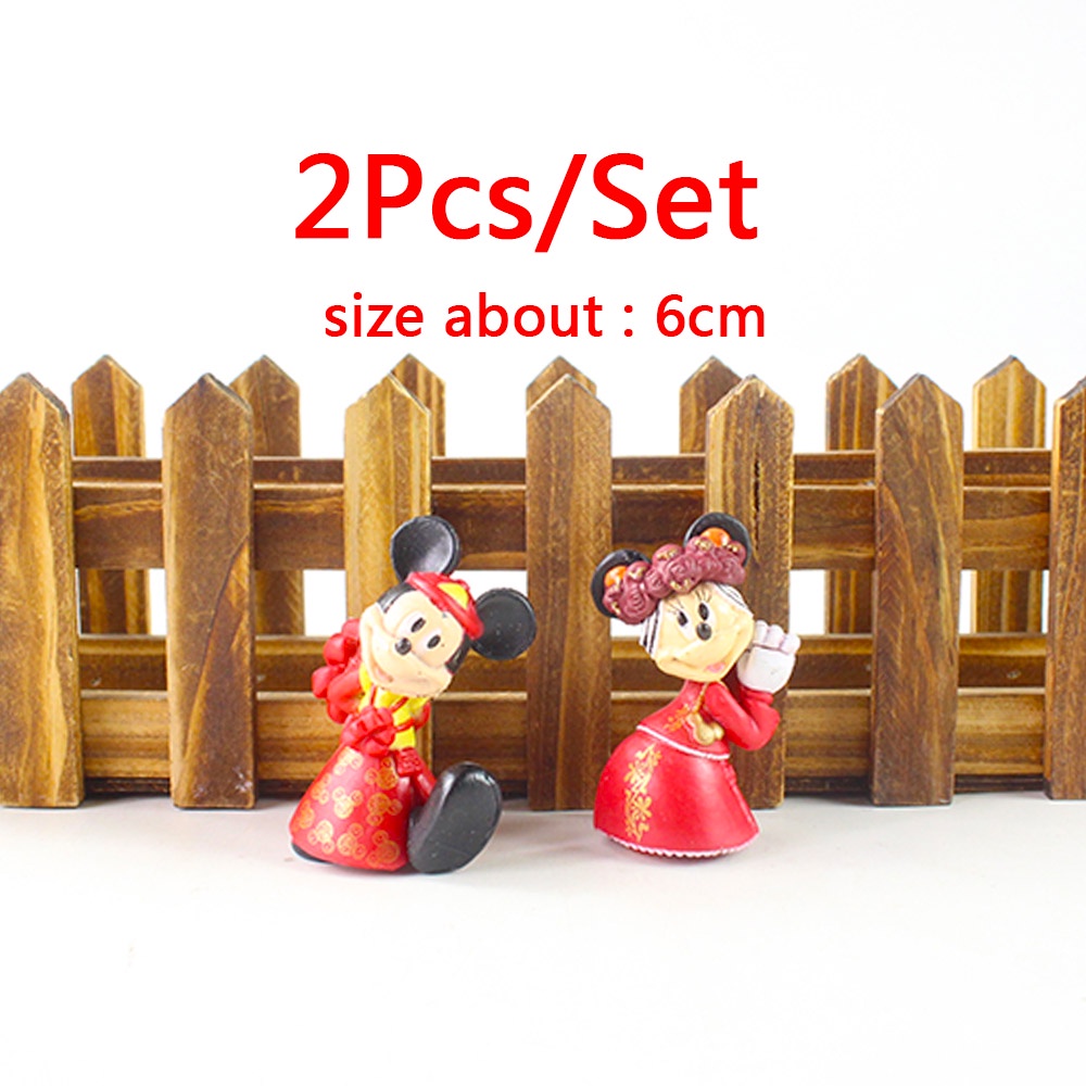 DISNEY Set 2 Mô Hình Đồ Chơi Chuột Mickey Minnie Bằng PVC