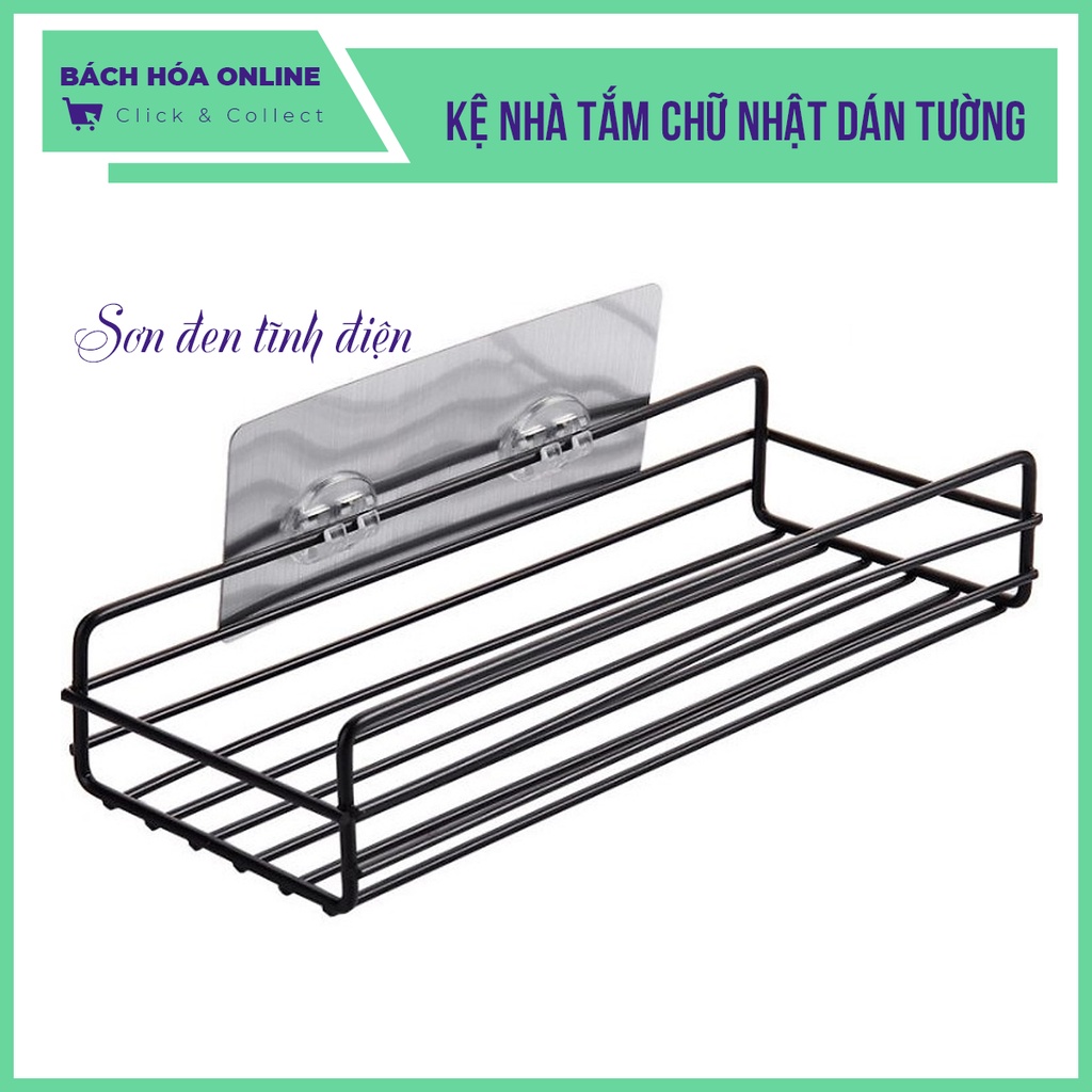 Kệ nhà tắm hình chữ nhật dán tường Sơn Đen Tĩnh Điện Tặng kèm miếng dán siêu dính
