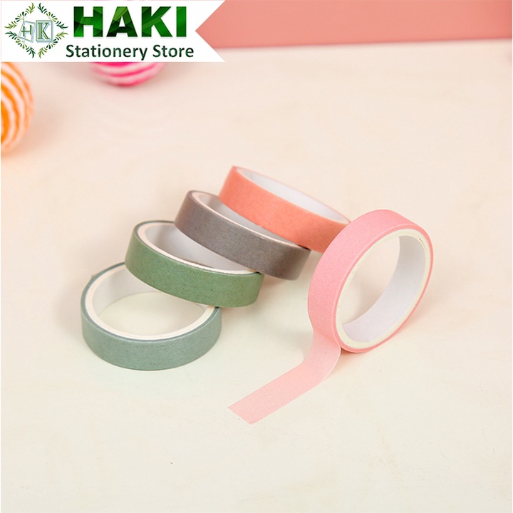 Washi tape cute HAKI, băng dính washi tape bộ 5 cuộn trang trí nhiều màu đáng yêu giá rẻ BD02