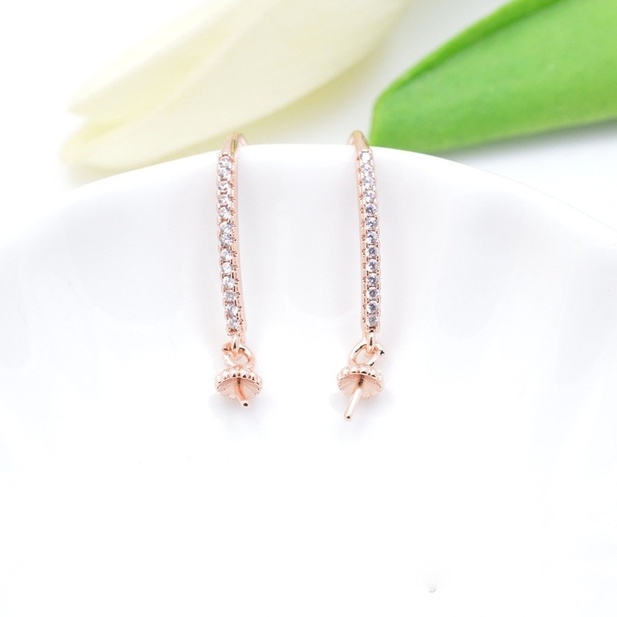 [B4T2] Phụ kiện trang sức (DIY) - Cặp (2) bông tai bạc trống hạt kiểu móc nạm 13v đá Zirconia mẫu tự làm