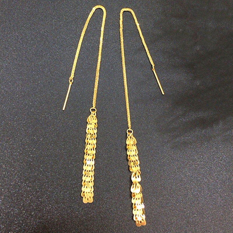 Bông tai Titan không gỉ 18K vàng Tua dài khuyên tai nữ dáng dài Trang sức titan cao cấp Thời trang Hàn Quốc