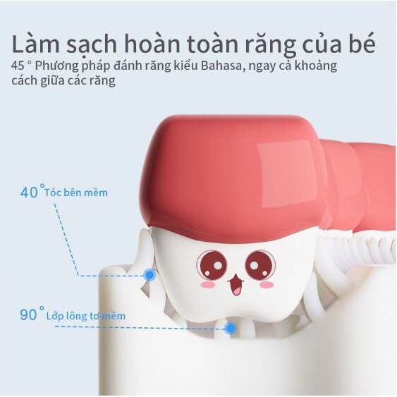 Bàn chải đánh răng chất liệu silicon siêu mềm chữ U cho bé từ 2 đến 8t