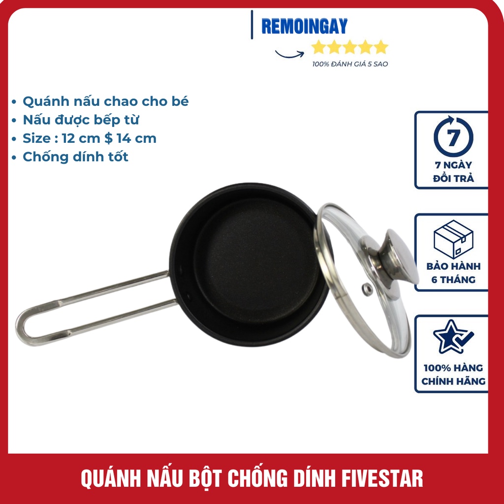 Nồi quánh bột chống dính Inox 3 đáy Fivestar 12cm/14 cm dùng bếp từ ( HÀNG CHÍNH HÃNG BẢO HÀNH 5 NĂM