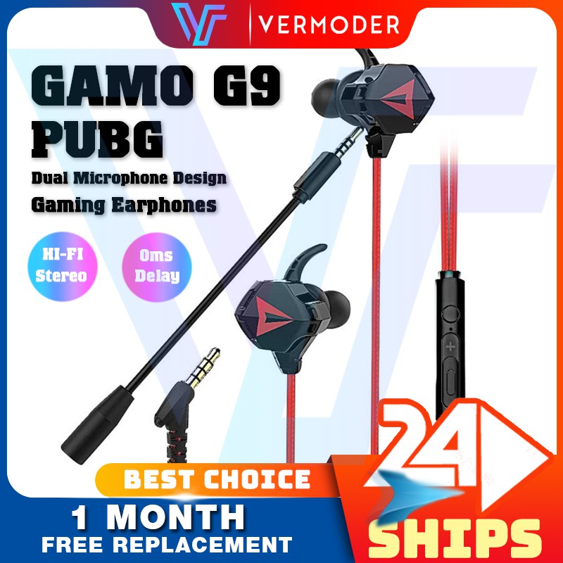 GAMO G9 Tai nghe chơi game Âm thanh nổi Bass kép Micrô giảm tiếng ồn Tai nghe thể thao PUBG Earbuds Mic Mobile G5