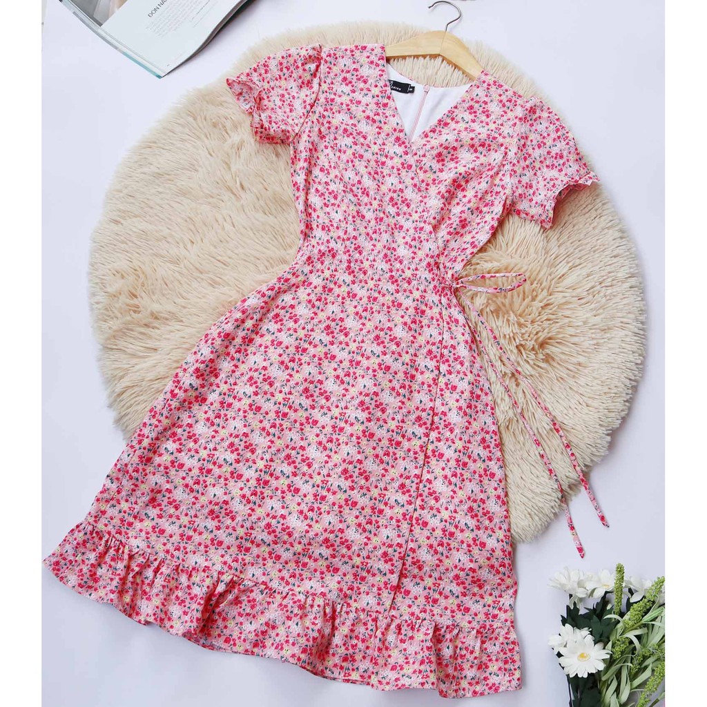 [Mã SKAMA06 giảm 8% tối đa 50K đơn 250K] Đầm hoa nhí hồng nhẹ nhàng nữ tính mềm mát