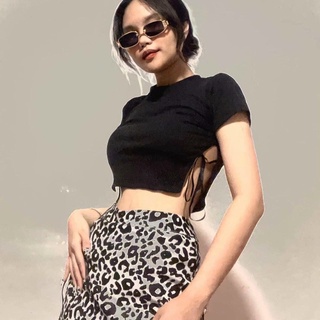 Áo croptop xẻ 2 bên cột nơ eo tôn dáng khoe eo cổ tròn tay ngắn 114 FIORI STORE