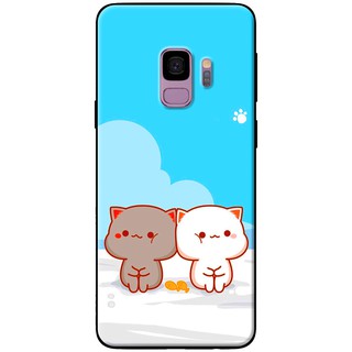 Ốp lưng Samsung Galaxy S9, S9 Plus in hình Mèo mập nền xanh