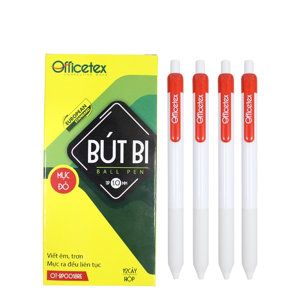 Hộp 12 Cây Bút bi Mực Đỏ Officetex - OT-BP0018RE - 8935276454580