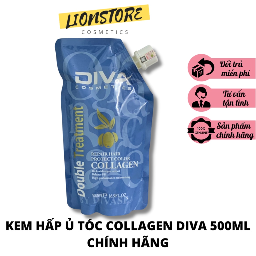 Kem hấp ủ tóc COLLAGEN DIVA 500ML giúp tóc hết khô xơ gãy rụng hư tổn chẻ ngọn