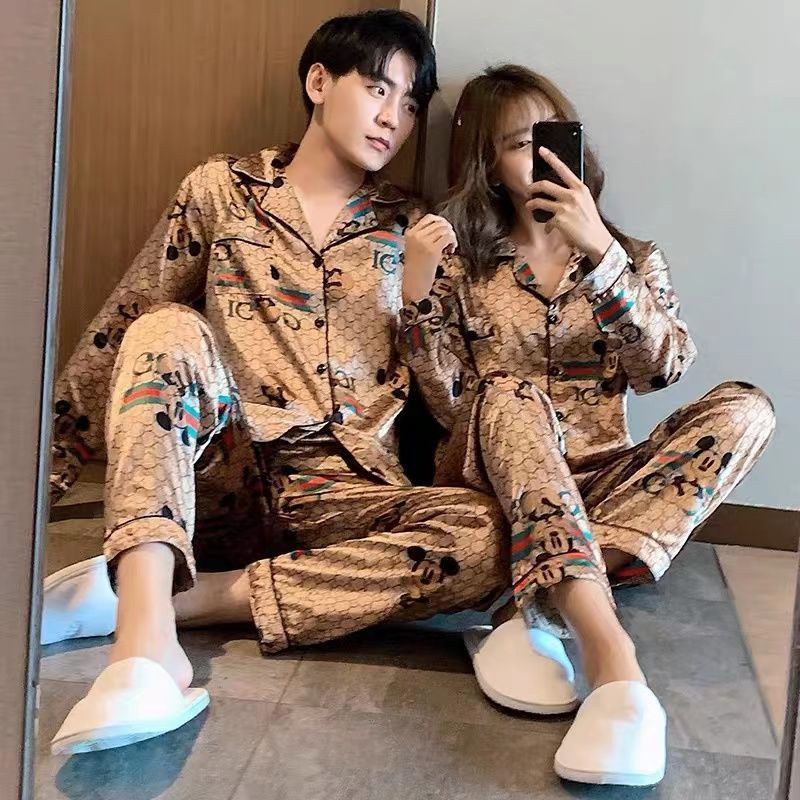 Bộ Đồ Ngủ Dài Tay Vải Lụa Mát Thời Trang Xuân Thu Cho Cặp Đôi