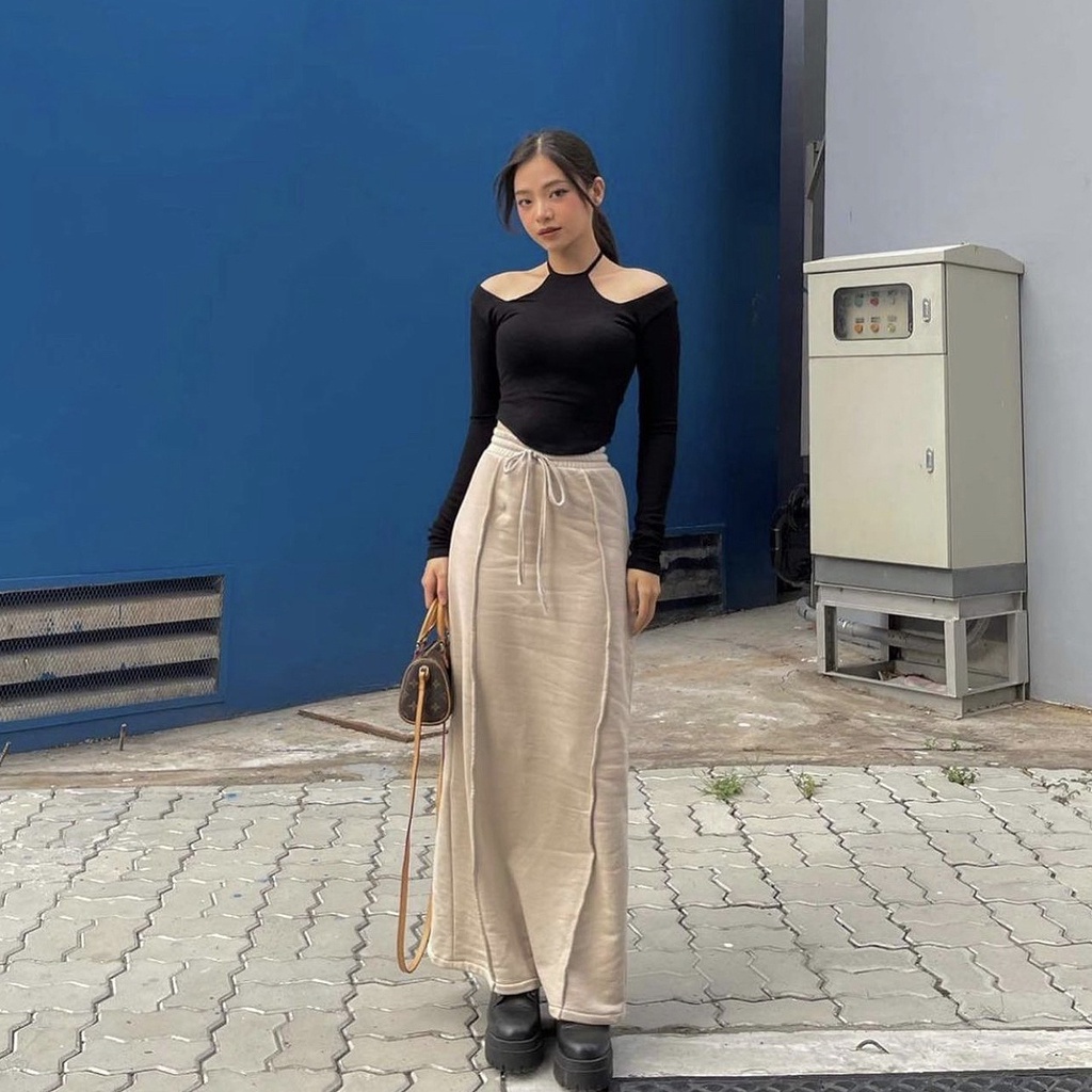 Áo Croptop Nữ Vạt Bầu Tay Dài Cổ Yếm Hở Vai Body Gợi Cảm Nhã Nhặn A5277
