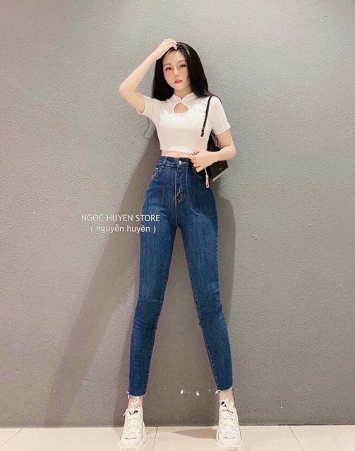 Quần jean dài giãn lưng siêu cao mã D01, kèm ảnh thật và video