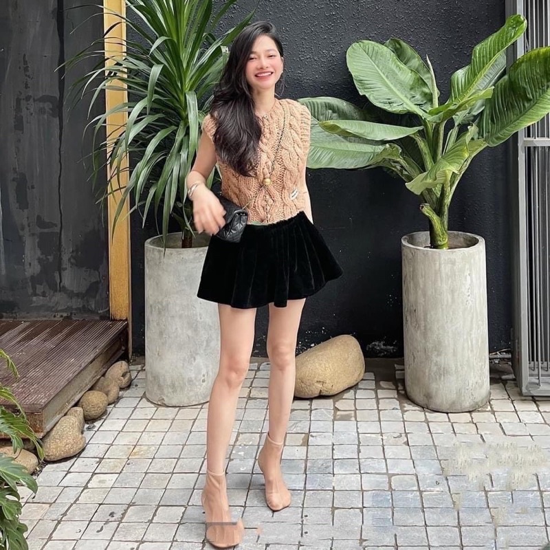 CV49 CHÂN VÁY NHUNG XOÈ DÁNG NGẮN CHO NỮ