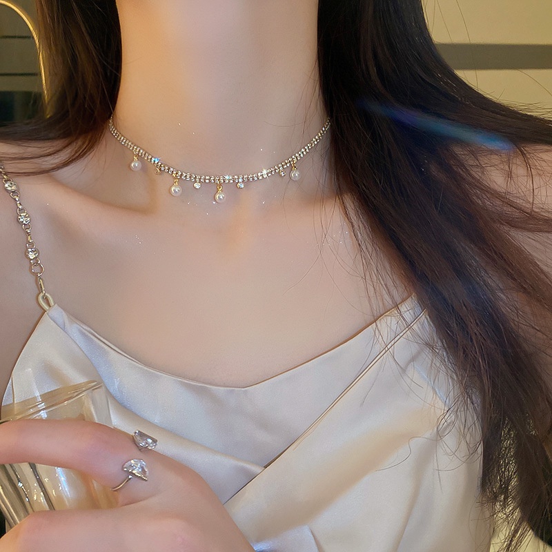 Choker đá hạt ngọc trai nhân tạo phối sang chảnh VC46