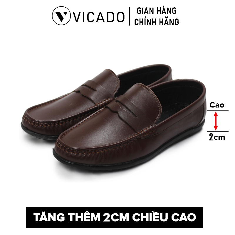 Giày lười nam da bò cao cấp tăng chiều cao 3cm Loafer VICADO VA1140 màu nâu