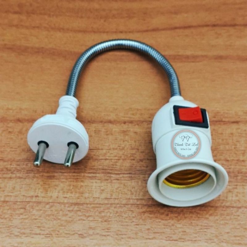 Phích Cắm Lò Xo Inox Có Công Tắc Gắn Đuôi Đèn E27