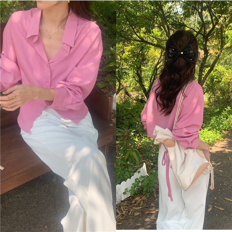 SUXI Áo Sơ Mi Tay Dài Chống Nắng Màu Sắc Đơn Giản Phong Cách Hàn Quốc Thời Trang Mùa Hè Cho Nữ