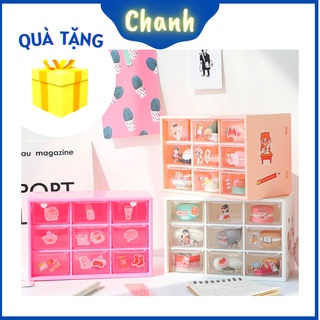 CS3 Tủ nhựa mini 9 ô đựng sticker, washi và các vật dụng nhỏ xinh + TẶNG KÈM sticker để trang trí tủ - Chanh Shop