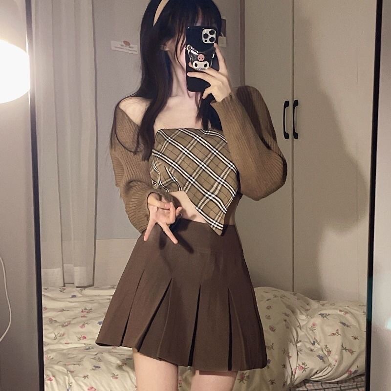 Set Áo Quây + Váy Ulzzang Nâu S2 Thời Trang Nữ 2021