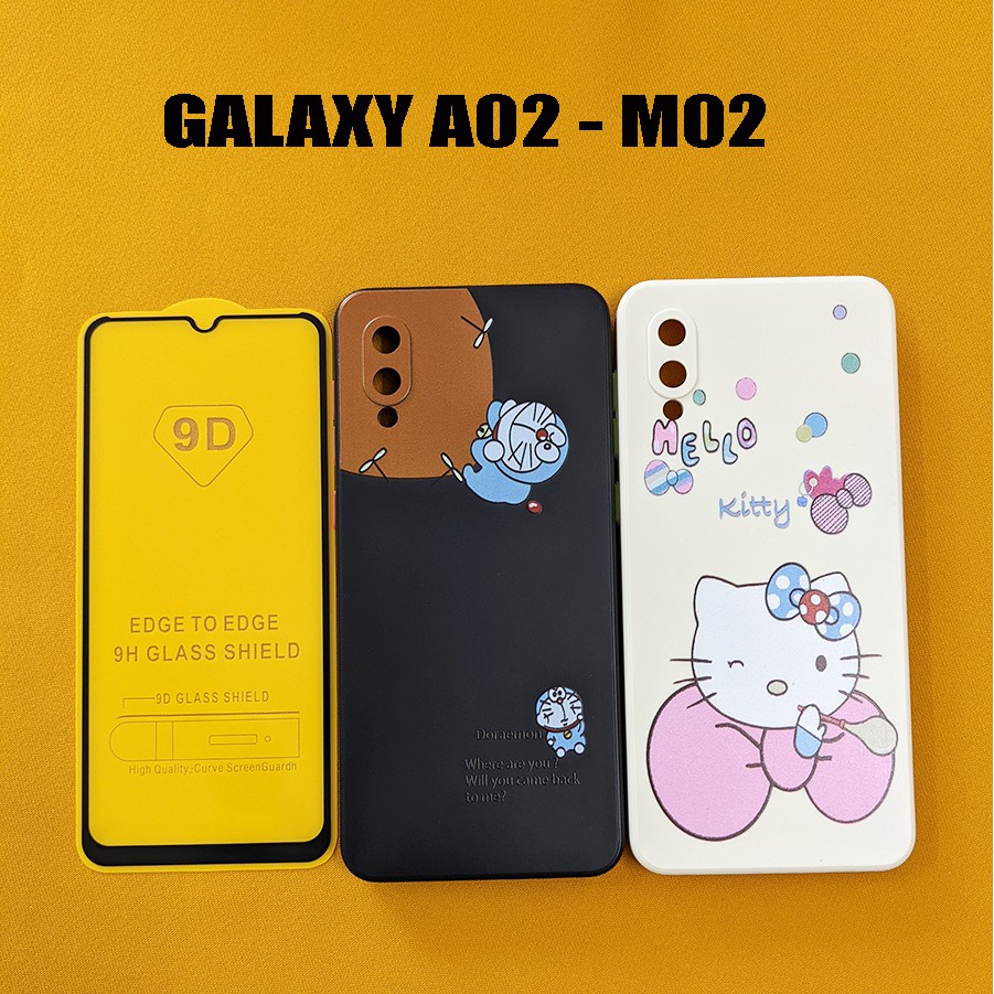 Bộ ốp lưng dẻo nhân vật hoạt hình Hello Kitty Doremon và kính cường lực phủ màn Galaxy A02 M02