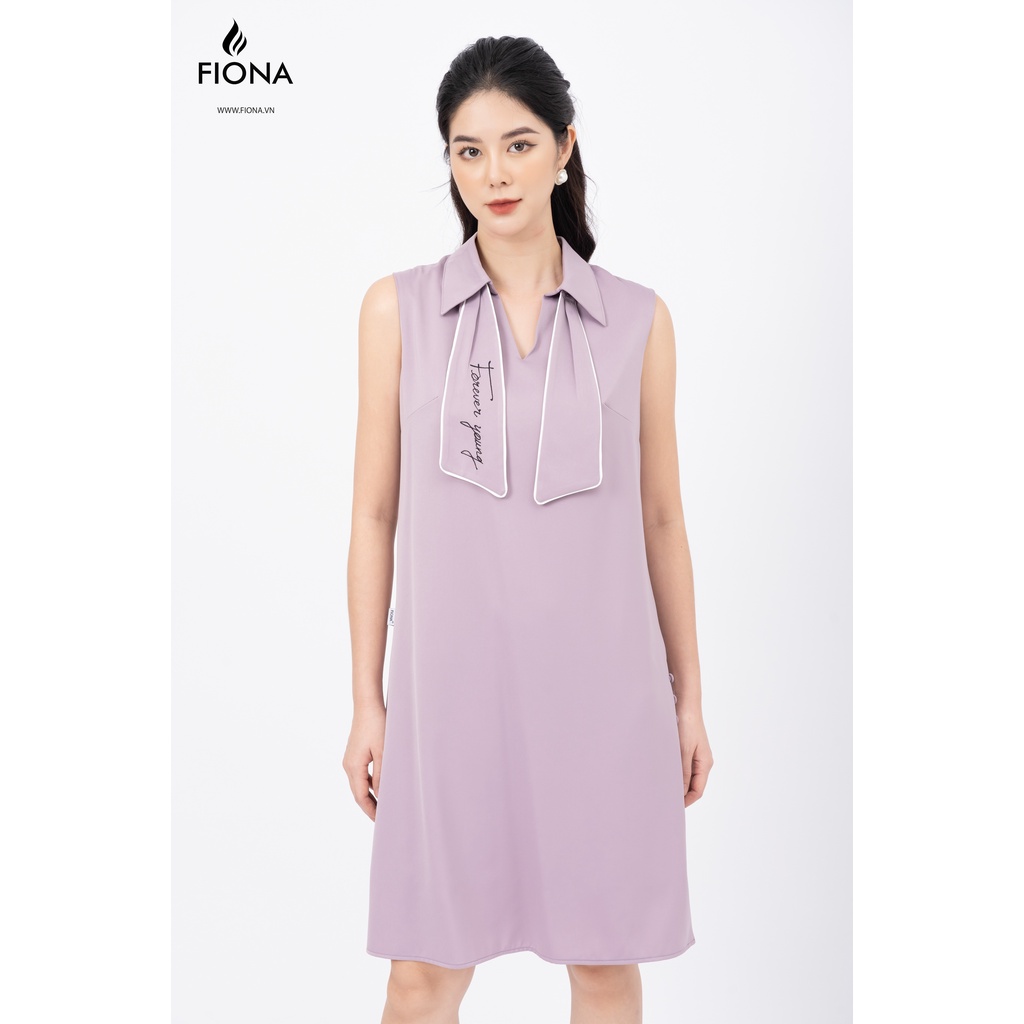 Đầm nữ dáng suông Fiona, Đầm sát nách cổ xẻ V lá cổ bong thêu đính dời FIONA F451069