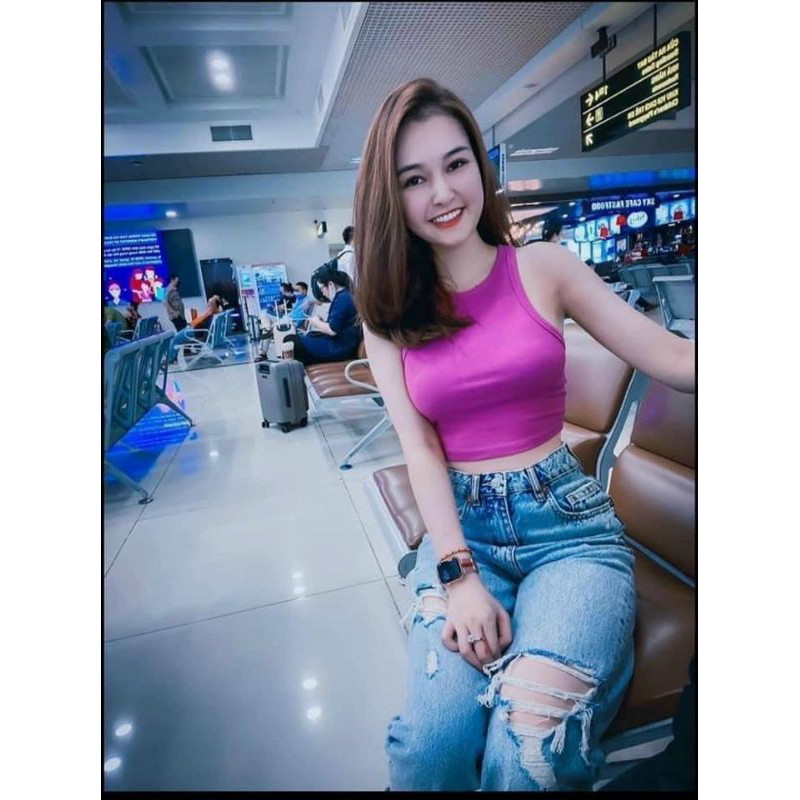 Áo croptop FOREVER 21 form ba lỗ sát nách thun gân tăm cotton