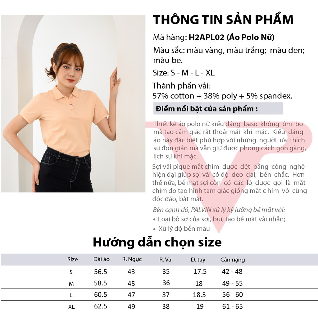 [Mã BMBAU50 giảm 50K đơn 150K] Áo Polo nữ đẹp PALVIN, áo thun polo nữ cổ bẻ mắt chim, form ôm vừa thanh lịch - H2APL01